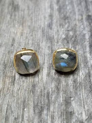 Vermeil Gold Cushion Labradorite Studs Earrings
